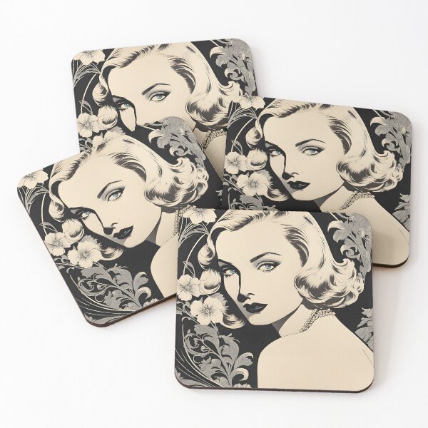Item preview, Carole Lombard - Oblique Ink and Floral #24007 - Hollywood Legends Art Nouveau Illustration designed and sold by centuryretromedia.