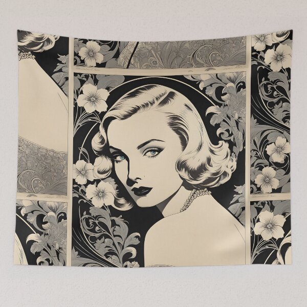 Item preview, Carole Lombard - Oblique Ink and Floral #24007 - Hollywood Legends Art Nouveau Illustration designed and sold by centuryretromedia.