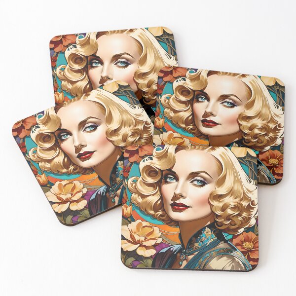 Item preview, Carole Lombard - Oblique Ink and Floral #24003 - Hollywood Legend - Artwork - Art Nouveau Illustration designed and sold by centuryretromedia.