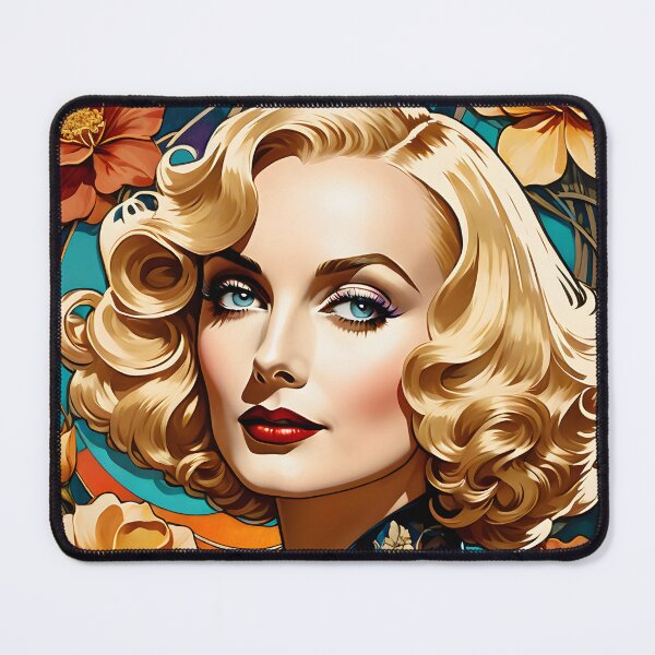 Item preview, Carole Lombard - Oblique Ink and Floral #24003 - Hollywood Legend - Artwork - Art Nouveau Illustration designed and sold by centuryretromedia.