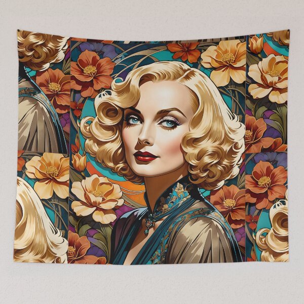Item preview, Carole Lombard - Oblique Ink and Floral #24003 - Hollywood Legend - Artwork - Art Nouveau Illustration designed and sold by centuryretromedia.