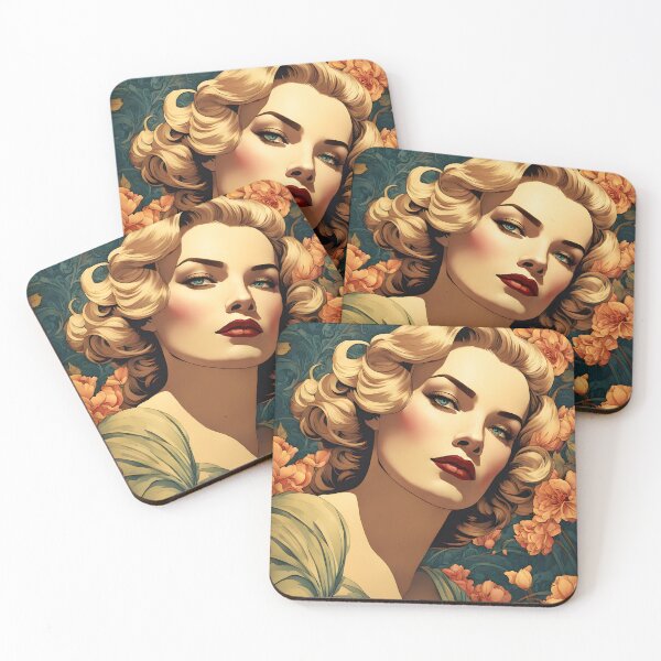 Item preview, Frances Farmer - Oblique Ink and Floral 24003 - Hollywood Legends Art Nouveau Illustration designed and sold by centuryretromedia.