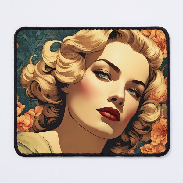Item preview, Frances Farmer - Oblique Ink and Floral 24003 - Hollywood Legends Art Nouveau Illustration designed and sold by centuryretromedia.