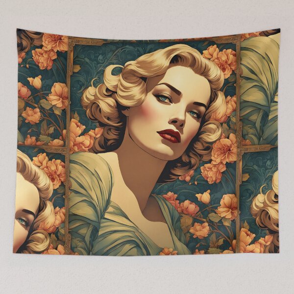 Item preview, Frances Farmer - Oblique Ink and Floral 24003 - Hollywood Legends Art Nouveau Illustration designed and sold by centuryretromedia.