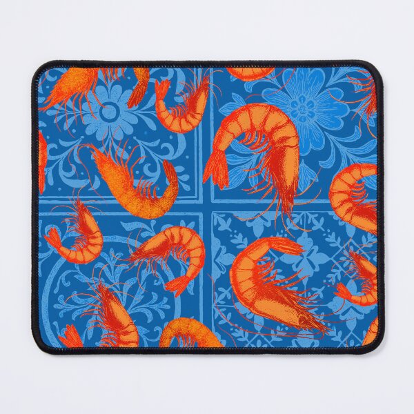 Item preview, Bold Shrimp & Blue Tile Pattern – Coastal Seafood Design for Ocean Lovers designed and sold by MindFulStudios.