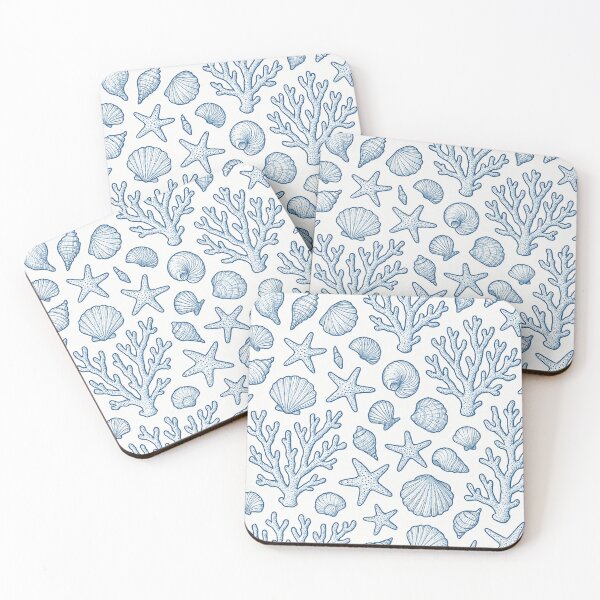 Item preview, blue and white coral and seashells pattern designed and sold by Kristylynn757.