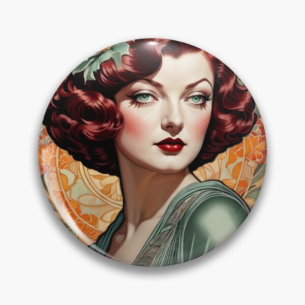 Item preview, Myrna Loy - Oblique Ink and Floral #24015 - Hollywood Legends Art Nouveau Illustration designed and sold by centuryretromedia.