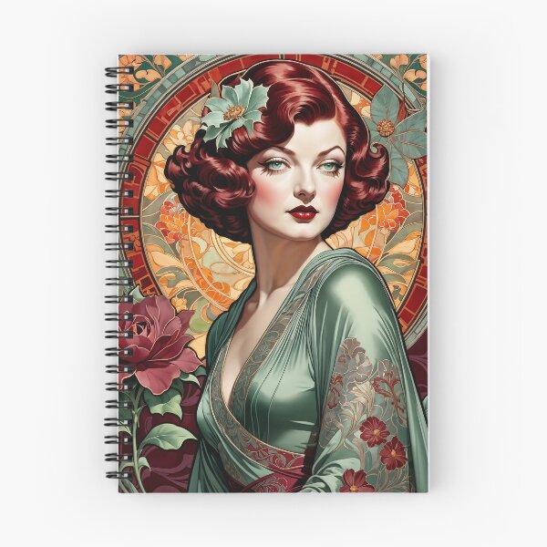 Item preview, Myrna Loy - Oblique Ink and Floral #24015 - Hollywood Legends Art Nouveau Illustration designed and sold by centuryretromedia.