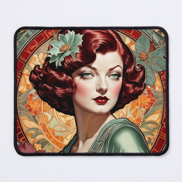 Item preview, Myrna Loy - Oblique Ink and Floral #24015 - Hollywood Legends Art Nouveau Illustration designed and sold by centuryretromedia.