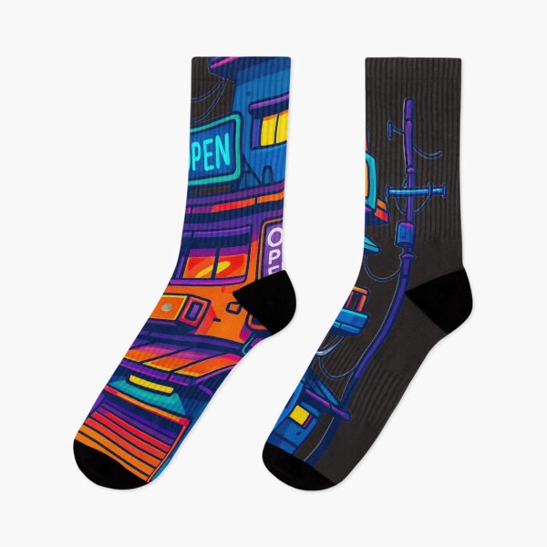 Item preview, Future Rising – Cyberpunk Neon Street Building Art designed and sold by Thaivi Design.
