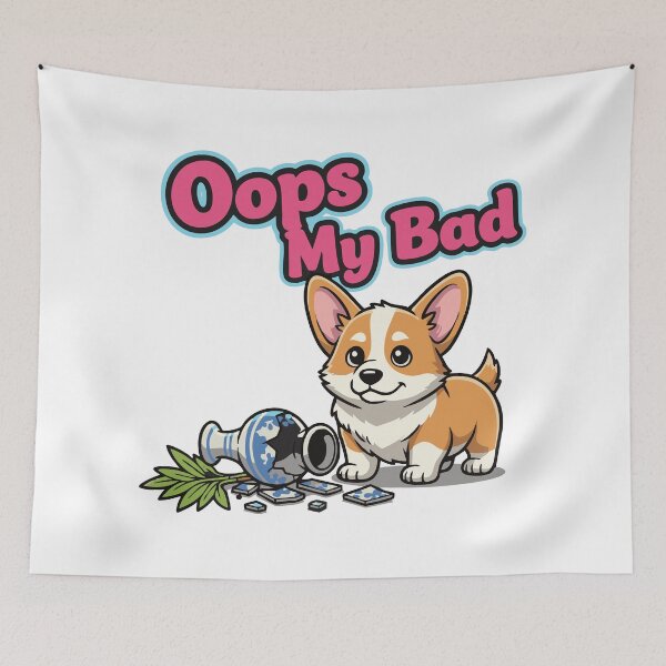 Item preview, Naughty dog cartoon with broken vase funny quote designed and sold by Tong4130.