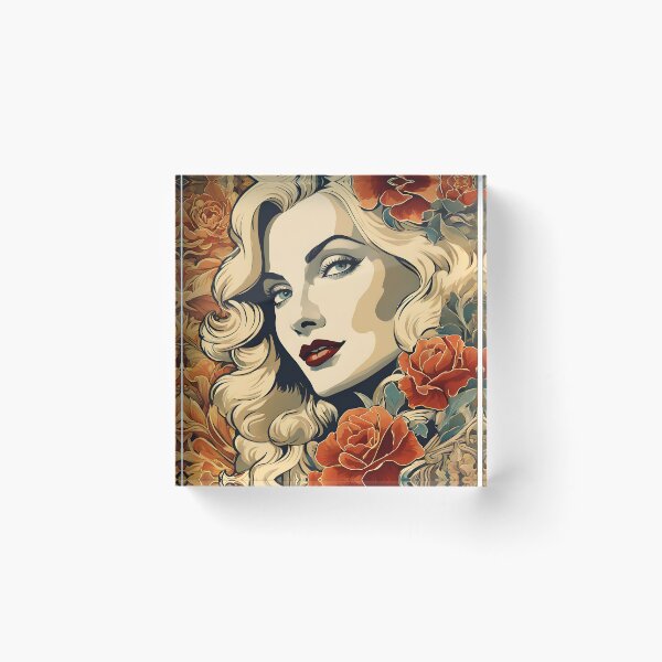 Item preview, Veronica Lake - Oblique Ink and Floral #24027 - Hollywood Legends Art Nouveau Illustration designed and sold by centuryretromedia.