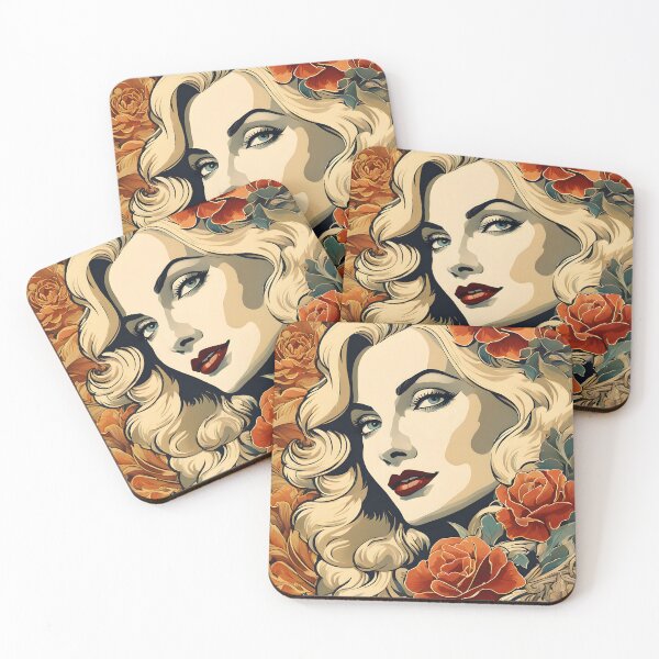 Item preview, Veronica Lake - Oblique Ink and Floral #24027 - Hollywood Legends Art Nouveau Illustration designed and sold by centuryretromedia.
