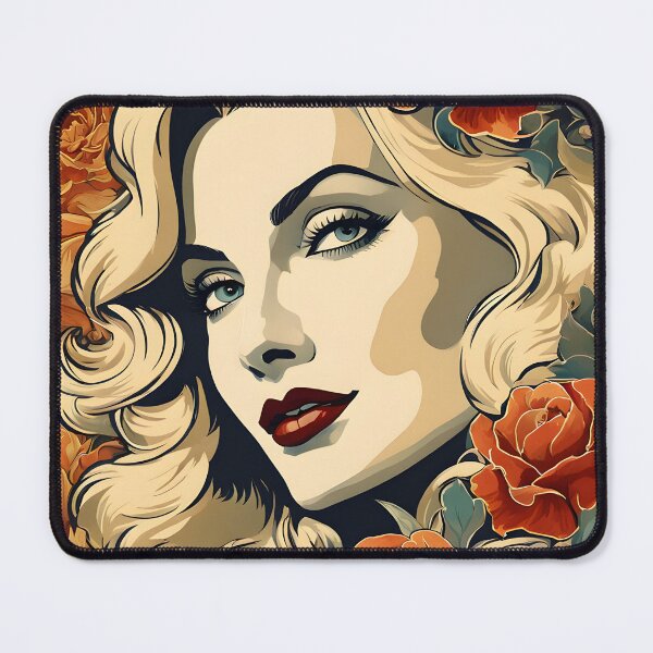 Item preview, Veronica Lake - Oblique Ink and Floral #24027 - Hollywood Legends Art Nouveau Illustration designed and sold by centuryretromedia.