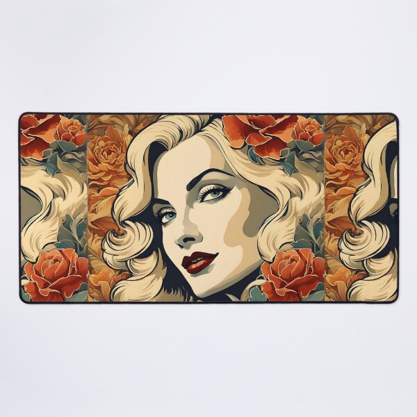 Item preview, Veronica Lake - Oblique Ink and Floral #24027 - Hollywood Legends Art Nouveau Illustration designed and sold by centuryretromedia.