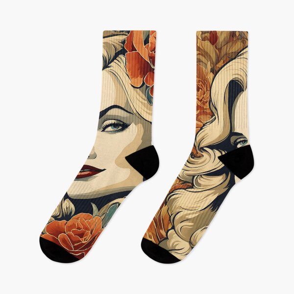 Item preview, Veronica Lake - Oblique Ink and Floral #24027 - Hollywood Legends Art Nouveau Illustration designed and sold by centuryretromedia.