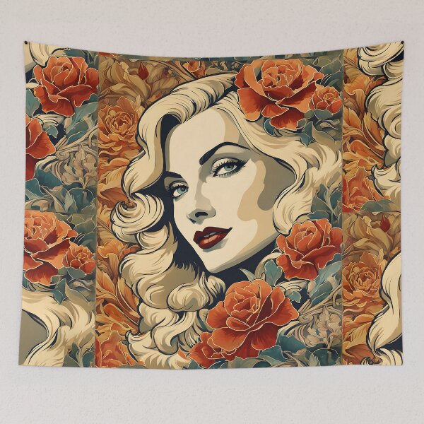 Item preview, Veronica Lake - Oblique Ink and Floral #24027 - Hollywood Legends Art Nouveau Illustration designed and sold by centuryretromedia.