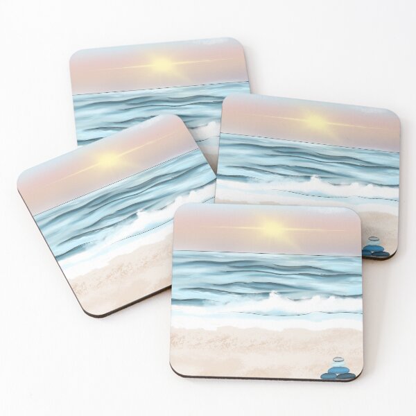 Item preview, Calming Ocean Waves with Sand and Sunsets and Balancing Stones designed and sold by SMillustrations.