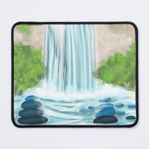 Item preview, Calming Waterfall with Balancing Rocks with Green Bushes  designed and sold by SMillustrations.
