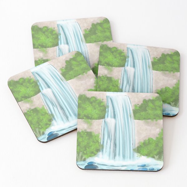 Item preview, Calming Waterfall with Balancing Rocks with Green Bushes  designed and sold by SMillustrations.