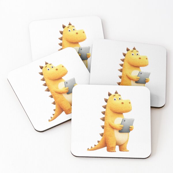 Item preview, Cute Yellow Dinosaur Holding Tablet Illustration designed and sold by Art of Ngu.