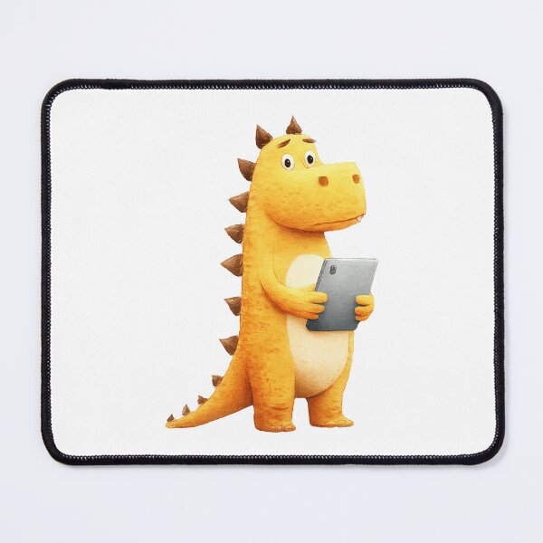 Item preview, Cute Yellow Dinosaur Holding Tablet Illustration designed and sold by Art of Ngu.