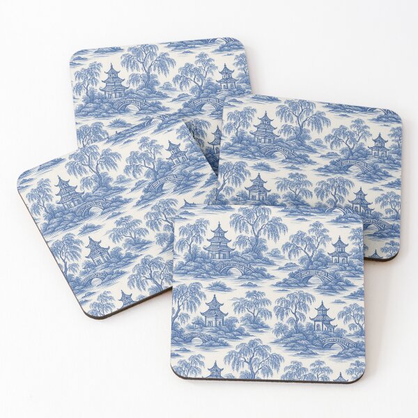 Item preview, oriental pagoda landscape blue and white designed and sold by Kristylynn757.