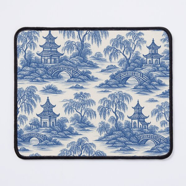 Item preview, oriental pagoda landscape blue and white designed and sold by Kristylynn757.