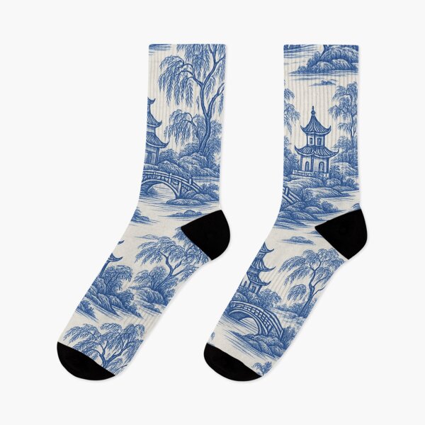 Item preview, oriental pagoda landscape blue and white designed and sold by Kristylynn757.