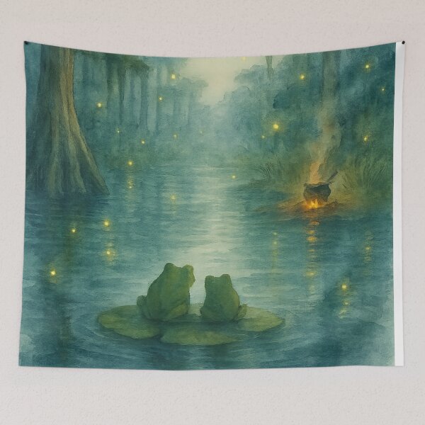 Artikelvorschau, Verzauberte Bayou-Frösche – Verträumte Aquarell-Glühwürmchen-Kunst entworfen und verkauft von Zippitydodads.