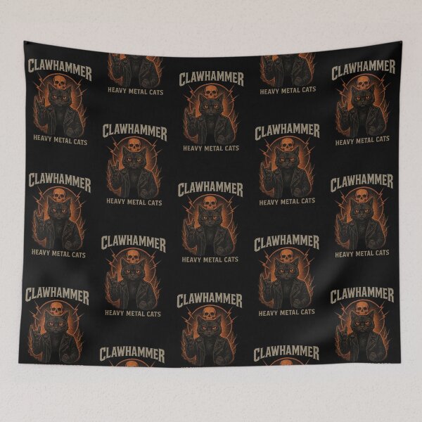 Item preview, Epic Cat Band Shirt – Clawhammer Heavy Metal Style designed and sold by RetroPawsDesign.