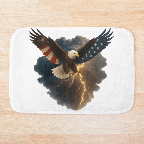 Item preview, American bald eagle soaring with flag wings, dramatic lighting, distressed vintage print. designed and sold by Canvations.