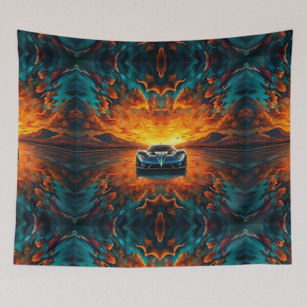 Item preview, Blue Sports Car at Sunset Psychedelic Pattern: for home decor, clothes and accessories  designed and sold by TheGaliyaStudio.