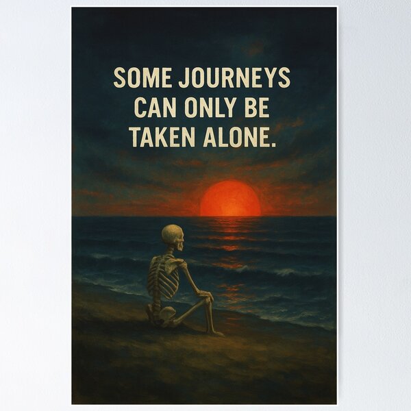 Item preview, "Some Journeys Can Only Be Taken Alone – Skeleton Sunset Art" designed and sold by Casper Gravedigger.