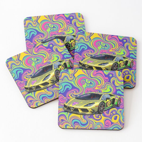 Item preview, Psychedelic Car Pattern with Yellow Supercar: for home decor, clothes and accessories  designed and sold by TheGaliyaStudio.