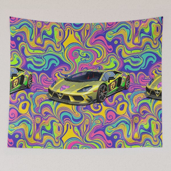 Item preview, Psychedelic Car Pattern with Yellow Supercar: for home decor, clothes and accessories  designed and sold by TheGaliyaStudio.