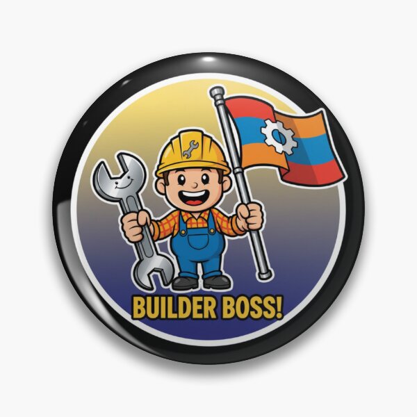 Item preview, Builder Boss Cartoon Badge Design designed and sold by PrintBreeze.