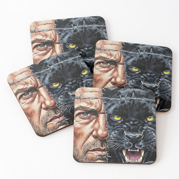 Item preview, Half a man's face and the other half is a jaguar whose strength is love and challenge designed and sold by jotcar.