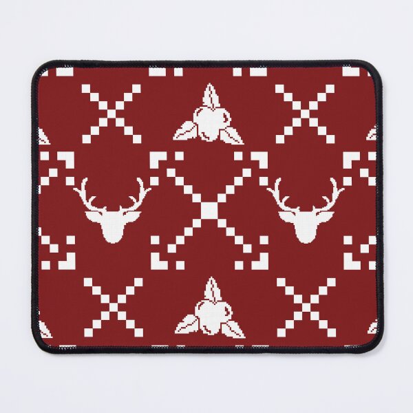 Item preview, Pixel art pattern with white deer heads and apples on a deep red background Features geometric motifs designed and sold by Crispifly.