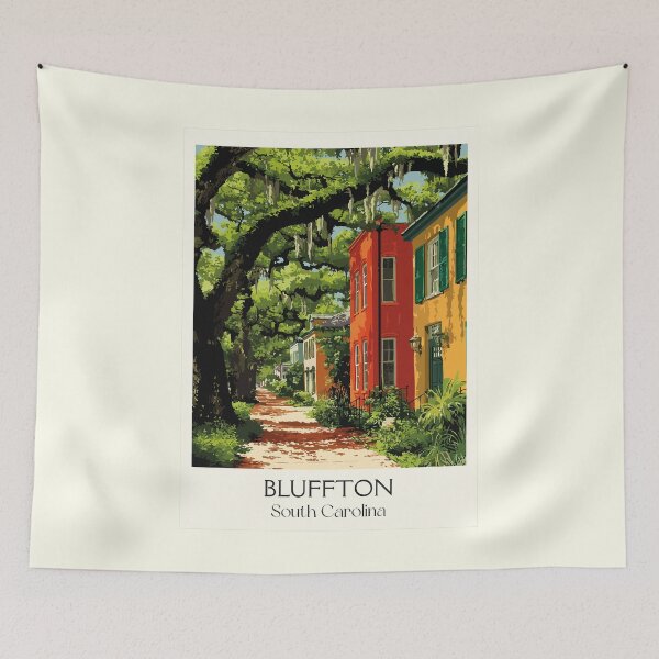 Item preview, Bluffton South Carolina Retro Travel Art | Charming Lowcountry Street Scene designed and sold by TuncGK.