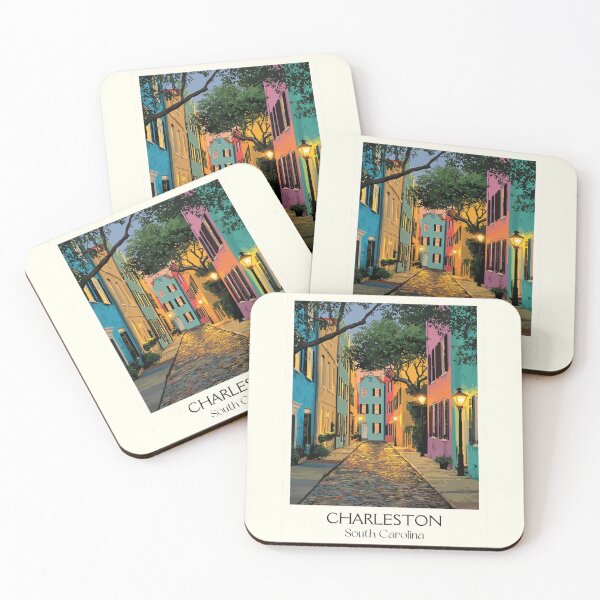 Item preview, Charleston South Carolina Retro Travel Art | Rainbow Row Cobblestone Street designed and sold by TuncGK.