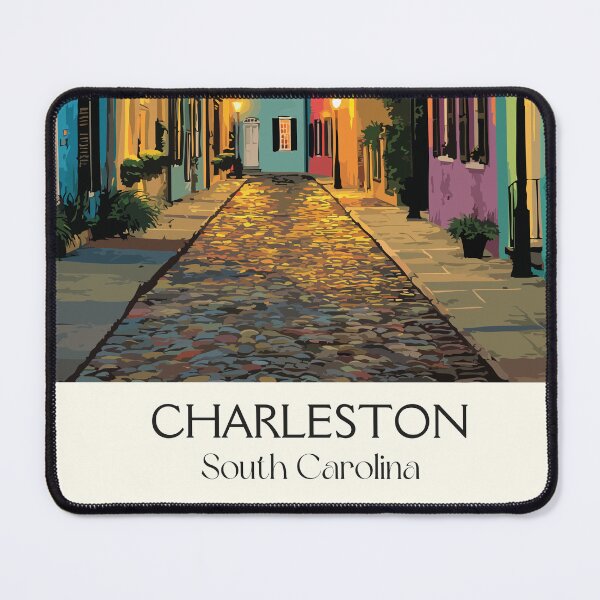 Item preview, Charleston South Carolina Retro Travel Art | Rainbow Row Cobblestone Street designed and sold by TuncGK.