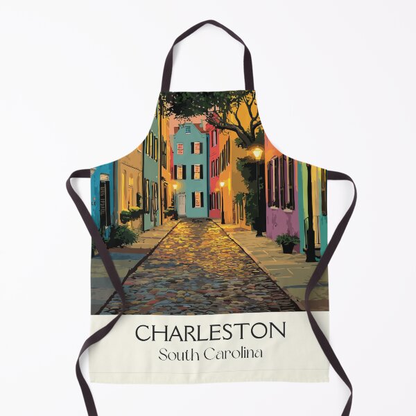 Item preview, Charleston South Carolina Retro Travel Art | Rainbow Row Cobblestone Street designed and sold by TuncGK.