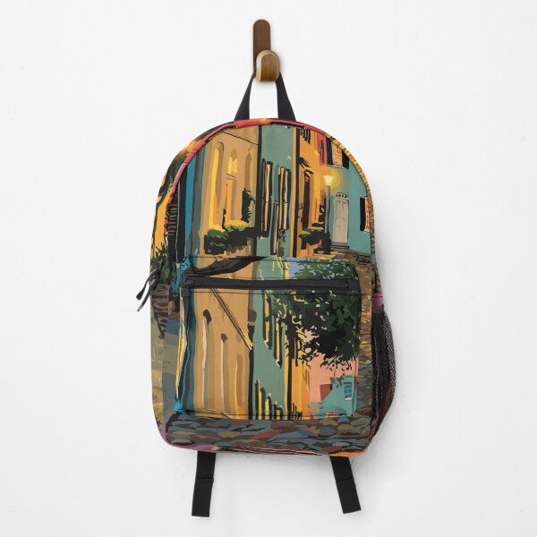 Item preview, Charleston South Carolina Retro Travel Art | Rainbow Row Cobblestone Street designed and sold by TuncGK.