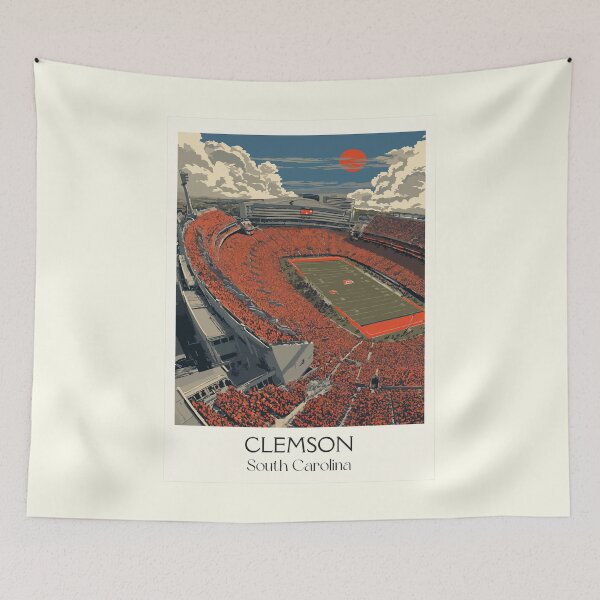 Item preview, Clemson South Carolina Retro Travel Art | College Football Town Spirit designed and sold by TuncGK.
