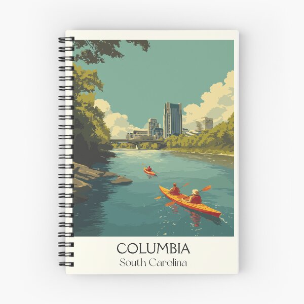 Item preview, Columbia South Carolina Vintage Travel Art | River Kayaking & City Skyline designed and sold by TuncGK.