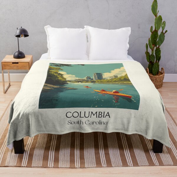 Item preview, Columbia South Carolina Vintage Travel Art | River Kayaking & City Skyline designed and sold by TuncGK.