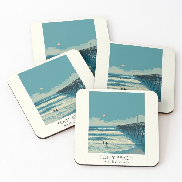 Item preview, Folly Beach South Carolina Retro Travel Art | "Edge of America" Pier Scene designed and sold by TuncGK.