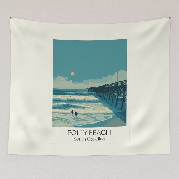 Item preview, Folly Beach South Carolina Retro Travel Art | "Edge of America" Pier Scene designed and sold by TuncGK.