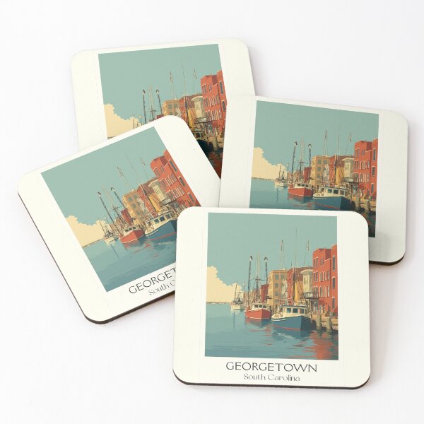 Item preview, Georgetown South Carolina Vintage Travel Art | Historic Seaport Harbor Design designed and sold by TuncGK.